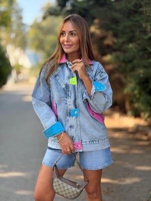 Renkli Garnili Tasarım Jean Ceket