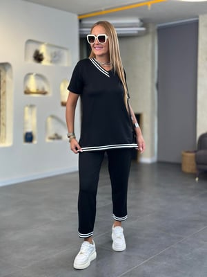 Ribanalı Kısa Kol Siyah İkili Takım
