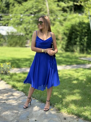 Saks İp Askılı Degaje Astarlı Elbise