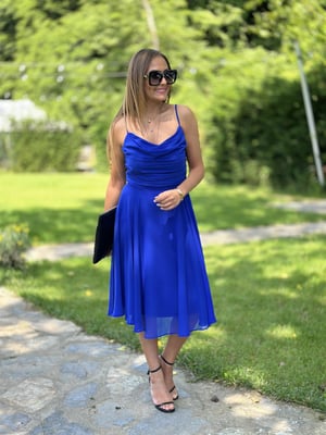 Saks İp Askılı Degaje Astarlı Elbise