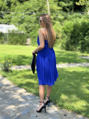 Saks İp Askılı Degaje Astarlı Elbise