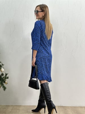 Saks Leopar Desen Volanlı Elbise