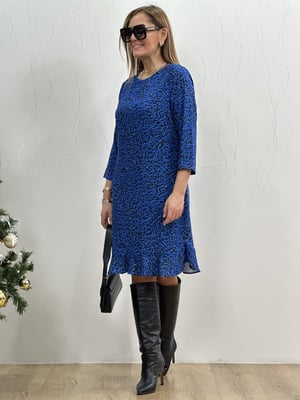 Saks Leopar Desen Volanlı Elbise
