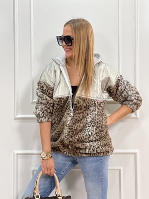 Silver Kapitone Leopar Mont