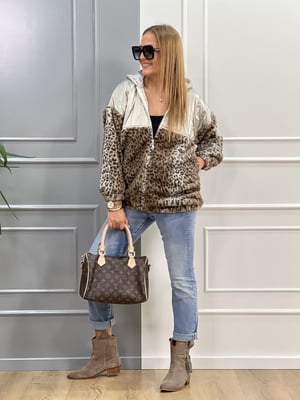 Silver Kapitone Leopar Mont