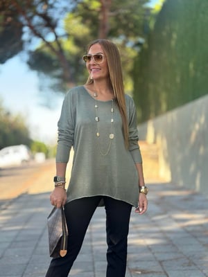 Sim Detaylı Batik Haki Triko Bluz