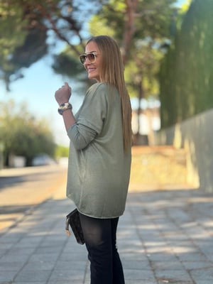 Sim Detaylı Batik Haki Triko Bluz