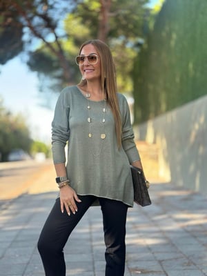 Sim Detaylı Batik Haki Triko Bluz