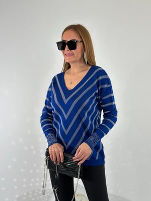 Sim Detaylı Saks Gri V Yaka Triko Bluz