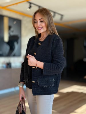 Sim Dokulu Gold Düğmeli Siyah Hırka