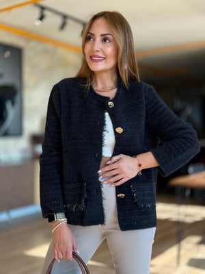 Sim Dokulu Gold Düğmeli Siyah Hırka