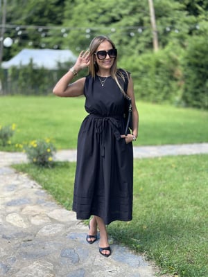 Siyah Apoletli Volanlı Elbise