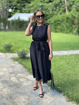 Siyah Apoletli Volanlı Elbise