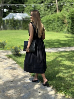 Siyah Apoletli Volanlı Elbise
