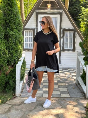 Siyah Arkası Poplin Detay Tshirt