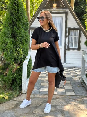 Siyah Arkası Poplin Detay Tshirt