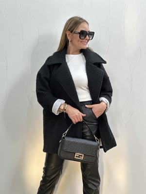 Siyah Astarlı Buklet Oversize Kaban