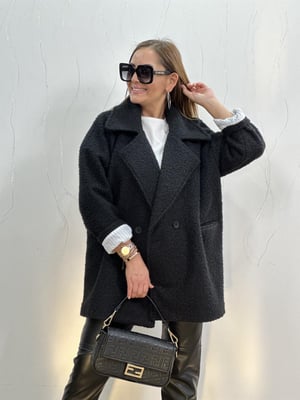 Siyah Astarlı Buklet Oversize Kaban