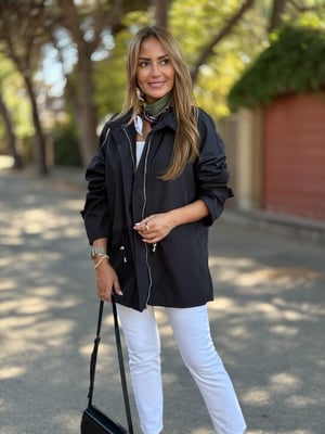 Siyah Bel Büzgülü Trenç Yağmurluk