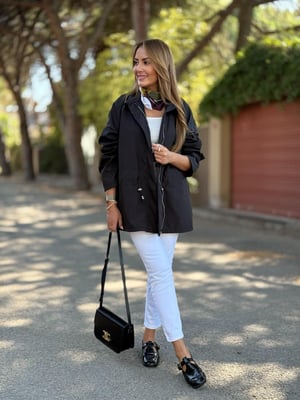 Siyah Bel Büzgülü Trenç Yağmurluk