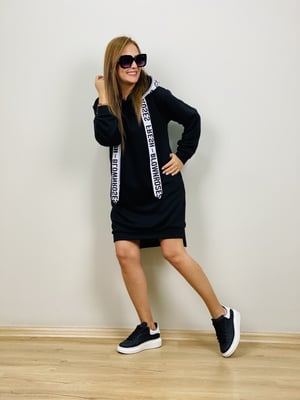 Siyah Beyaz Kuşaklı Sweat Elbise