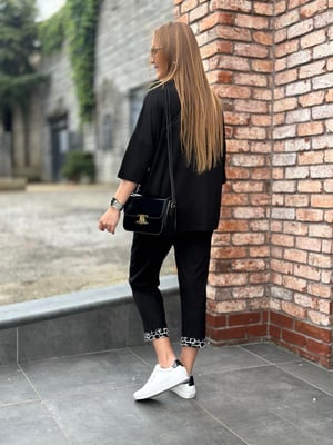 Siyah Beyaz Ön Desenli Cepli İkili Takım