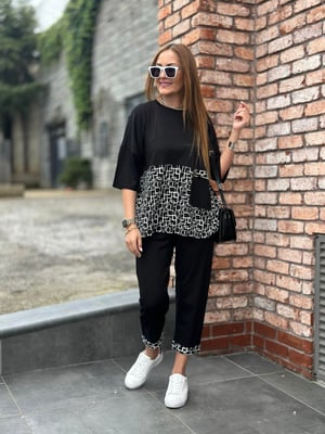 Siyah Beyaz Ön Desenli Cepli İkili Takım