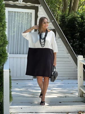 Siyah Beyaz Oversize Keten Elbise