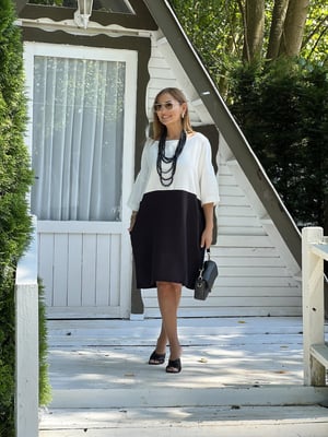 Siyah Beyaz Oversize Keten Elbise