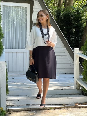 Siyah Beyaz Oversize Keten Elbise