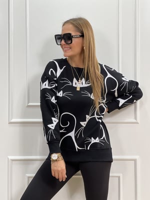 Siyah Beyaz Taşlı Sweatshirt