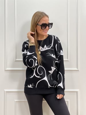 Siyah Beyaz Taşlı Sweatshirt
