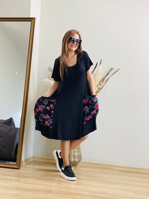 Siyah Büyük Cep Oversize Elbise