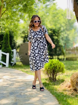 Siyah Desenli Oversize Elbise