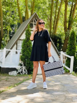 Siyah Fitilli Basic Elbise