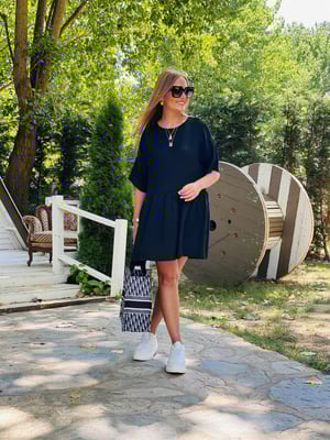 Siyah Fitilli Basic Elbise