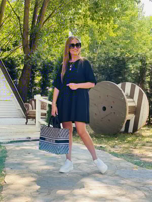 Siyah Fitilli Basic Elbise