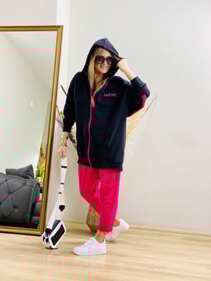 Siyah Fuşya Kapşonlu Sweatshirt