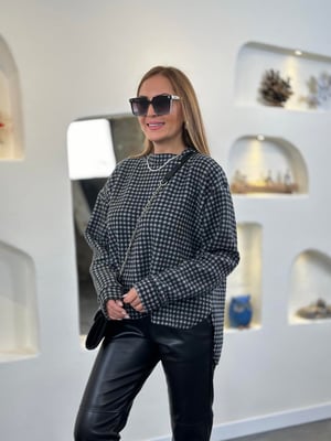 Siyah Gri Pötikareli Oversize Yumoş Sweatshirt