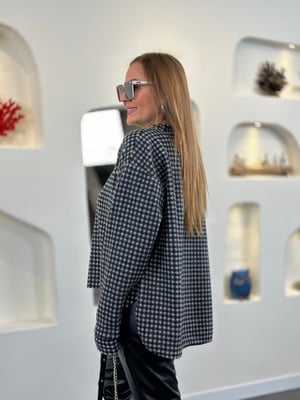 Siyah Gri Pötikareli Oversize Yumoş Sweatshirt