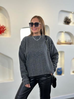 Siyah Gri Pötikareli Oversize Yumoş Sweatshirt