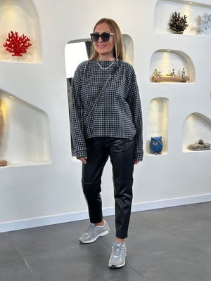 Siyah Gri Pötikareli Oversize Yumoş Sweatshirt