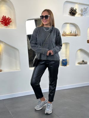 Siyah Gri Pötikareli Oversize Yumoş Sweatshirt