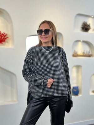 Siyah Gri Pötikareli Oversize Yumoş Sweatshirt