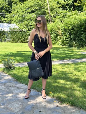 Siyah İp Askılı Degaje Astarlı Elbise