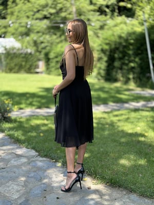 Siyah İp Askılı Degaje Astarlı Elbise