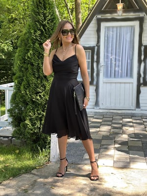 Siyah İp Askılı Degaje Astarlı Elbise