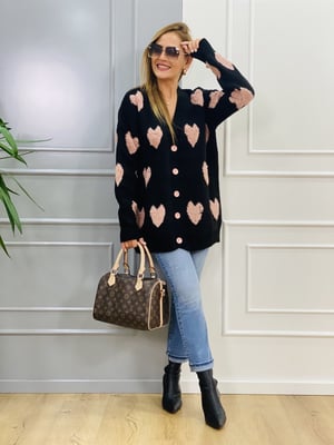 Siyah Kalp Detay Oversize Hırka