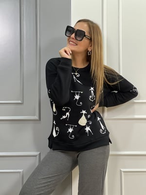 Siyah Kedi Baskılı Sweatshirt