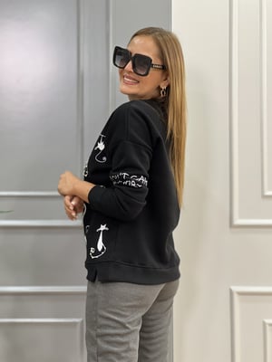 Siyah Kedi Baskılı Sweatshirt